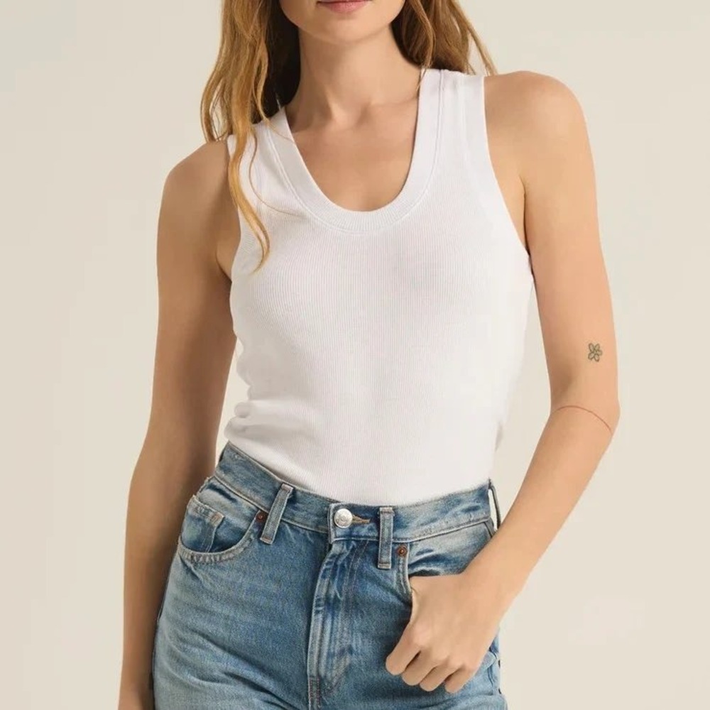 Z Supply Sirena Rib Tank White Scoop Neck Sleeveless Top ZT231241 Size L